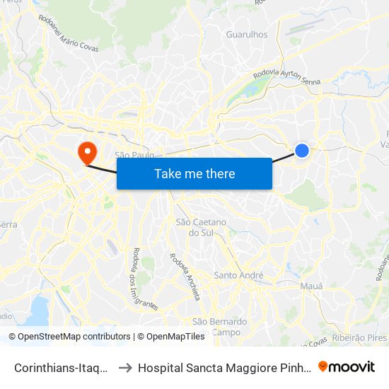 Corinthians-Itaquera to Hospital Sancta Maggiore Pinheiros map
