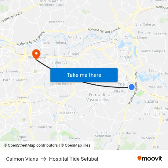 Calmon Viana to Hospital Tide Setubal map