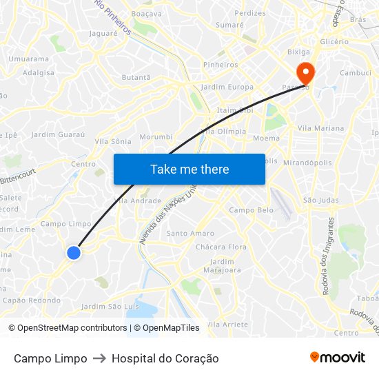 Campo Limpo to Hospital do Coração map