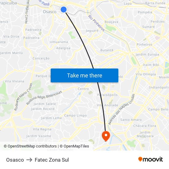 Osasco to Fatec Zona Sul map