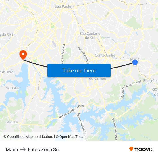 Mauá to Fatec Zona Sul map