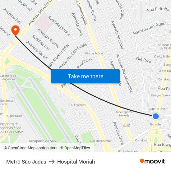 Metrô São Judas to Hospital Moriah map