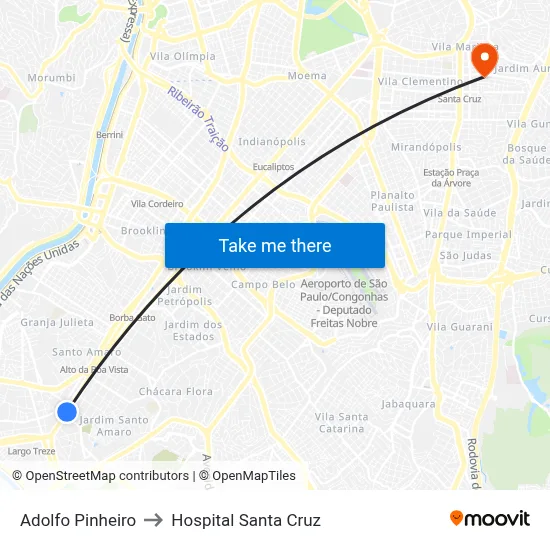 Adolfo Pinheiro to Hospital Santa Cruz map