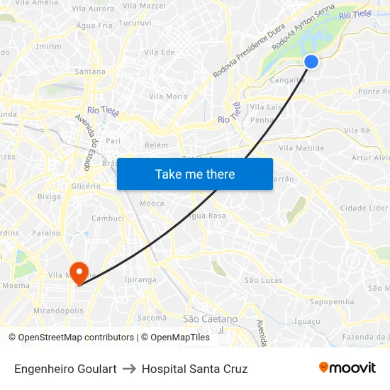 Engenheiro Goulart to Hospital Santa Cruz map
