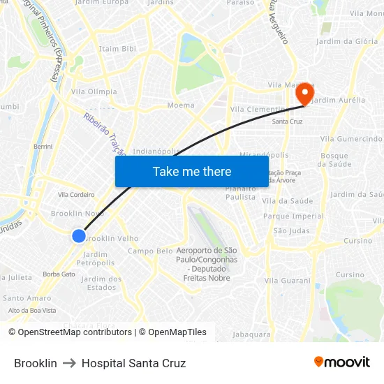 Brooklin to Hospital Santa Cruz map