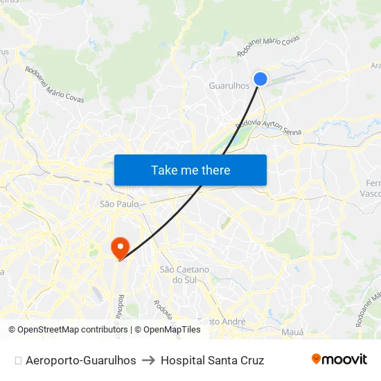 ✈️ Aeroporto-Guarulhos to Hospital Santa Cruz map