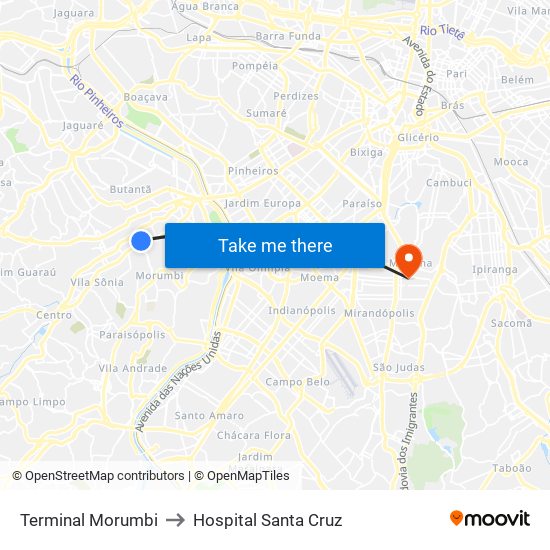 Terminal Morumbi to Hospital Santa Cruz map