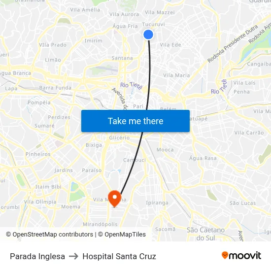 Parada Inglesa to Hospital Santa Cruz map