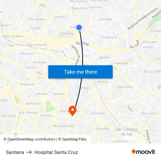Santana to Hospital Santa Cruz map