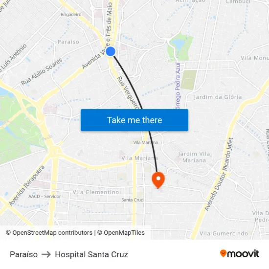 Paraíso to Hospital Santa Cruz map