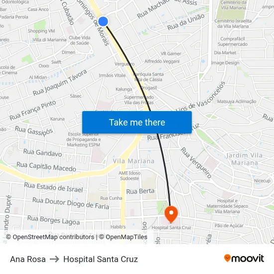 Ana Rosa to Hospital Santa Cruz map