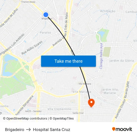 Brigadeiro to Hospital Santa Cruz map