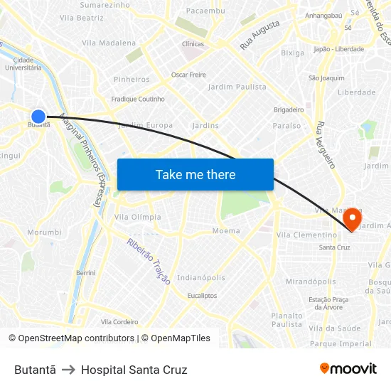 Butantã to Hospital Santa Cruz map
