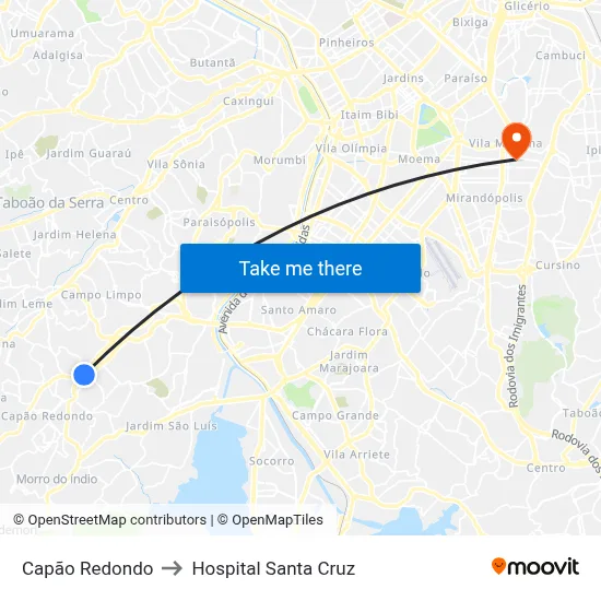Capão Redondo to Hospital Santa Cruz map