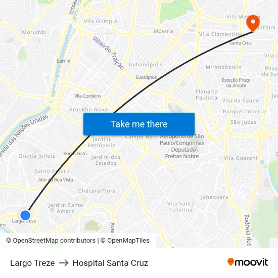 Largo Treze to Hospital Santa Cruz map