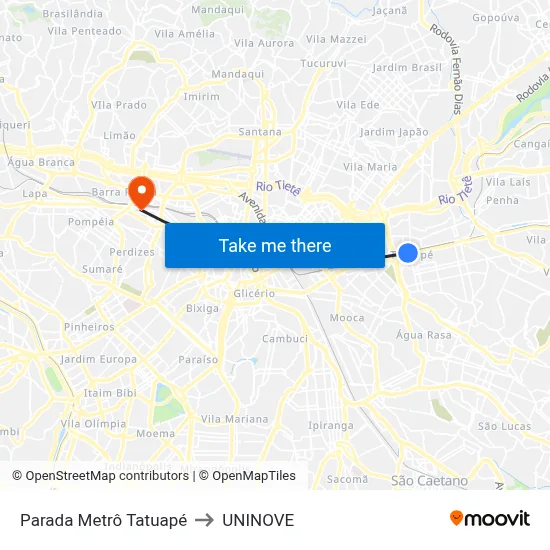 Parada Metrô Tatuapé to UNINOVE map