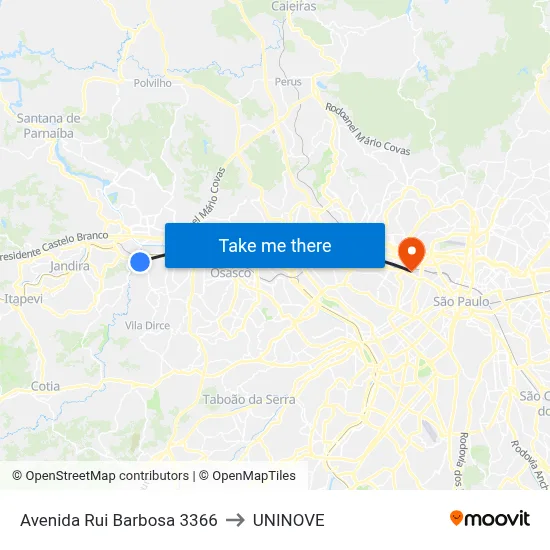 Avenida Rui Barbosa 3366 to UNINOVE map