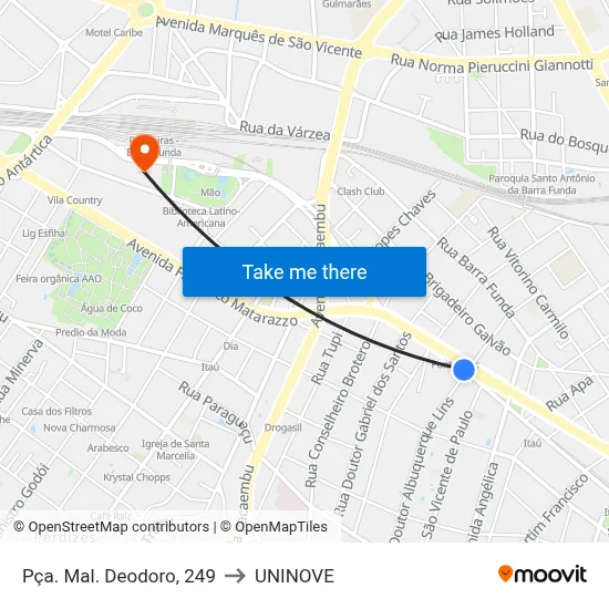 Pça. Mal. Deodoro, 249 to UNINOVE map