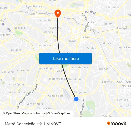 Metrô Conceição to UNINOVE map