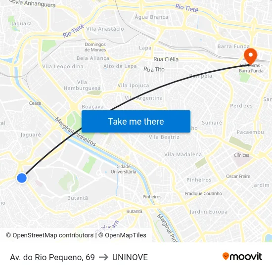 Av. do Rio Pequeno, 69 to UNINOVE map