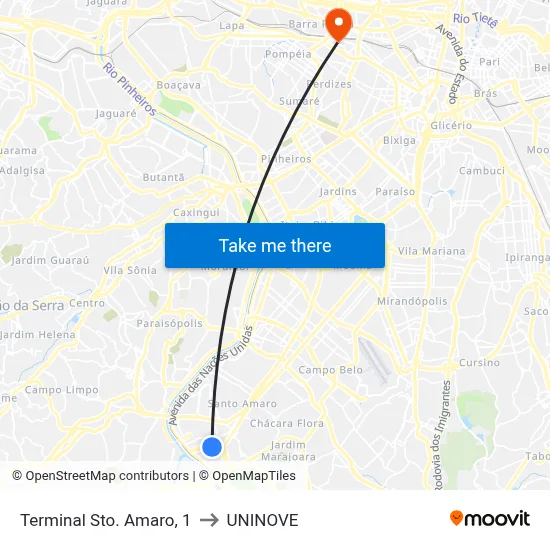 Terminal Sto. Amaro, 1 to UNINOVE map