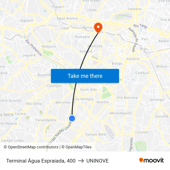 Terminal Água Espraiada, 400 to UNINOVE map
