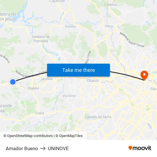 Amador Bueno to UNINOVE map
