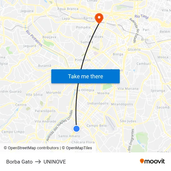 Borba Gato to UNINOVE map