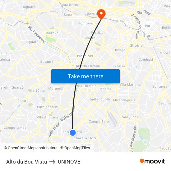 Alto da Boa Vista to UNINOVE map