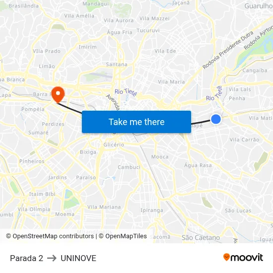 Parada 2 to UNINOVE map