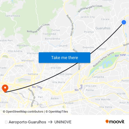 ✈️ Aeroporto-Guarulhos to UNINOVE map