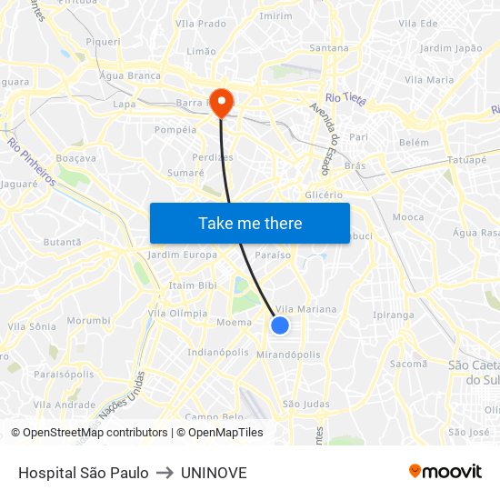 Hospital São Paulo to UNINOVE map