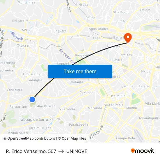R. Erico Veríssimo, 507 to UNINOVE map