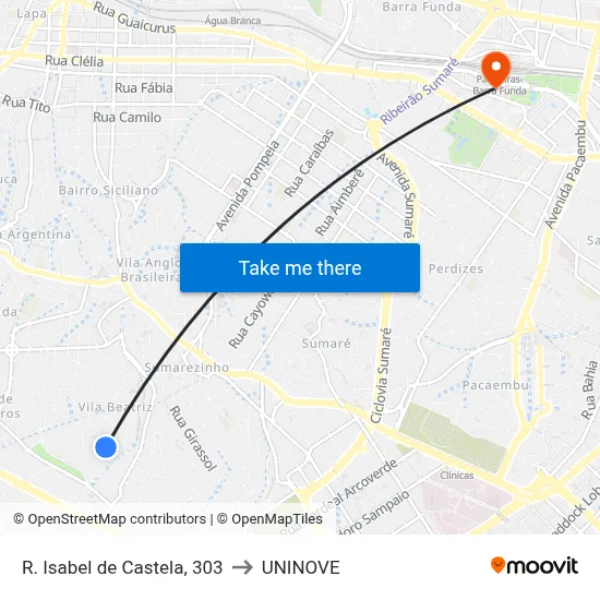 R. Isabel de Castela, 303 to UNINOVE map