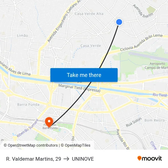 R. Valdemar Martins, 29 to UNINOVE map