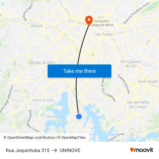 Rua Jequirituba 315 to UNINOVE map