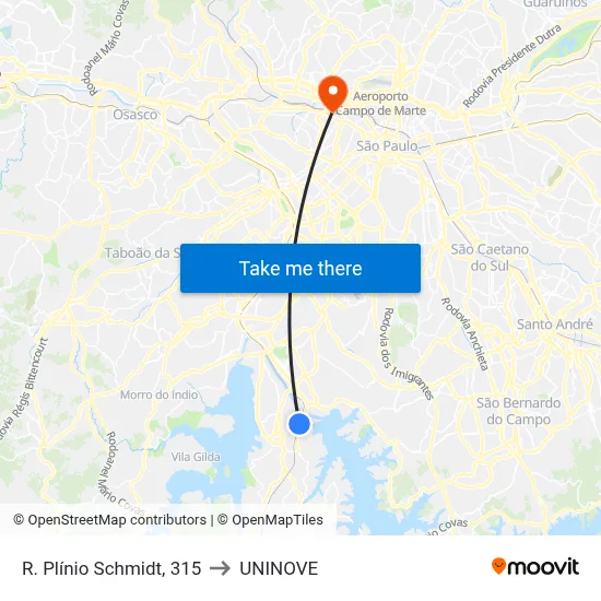 R. Plínio Schmidt, 315 to UNINOVE map