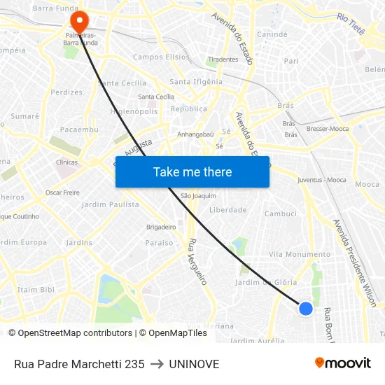 Rua Padre Marchetti 235 to UNINOVE map