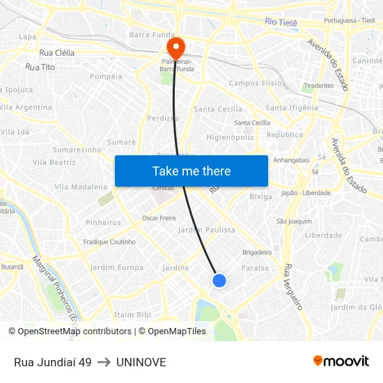 Rua Jundiaí  49 to UNINOVE map