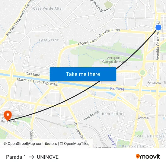 Parada 1 to UNINOVE map