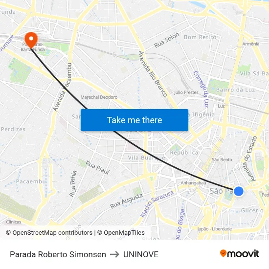 Parada Roberto Simonsen to UNINOVE map