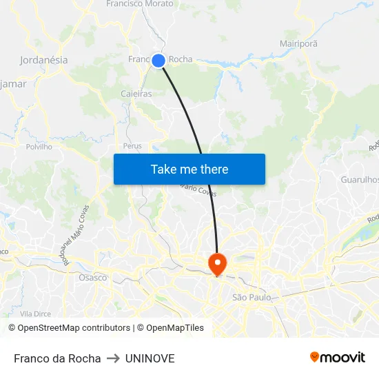Franco da Rocha to UNINOVE map