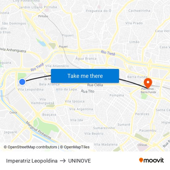 Imperatriz Leopoldina to UNINOVE map