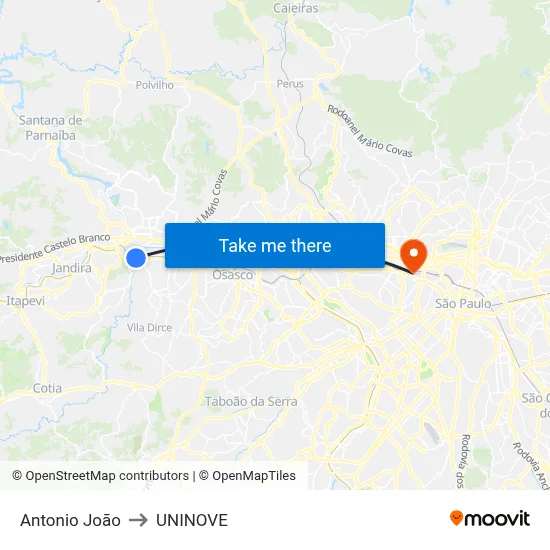 Antonio João to UNINOVE map