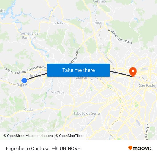 Engenheiro Cardoso to UNINOVE map