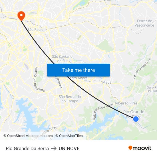 Rio Grande Da Serra to UNINOVE map