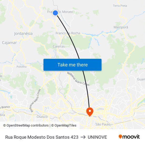 Rua Roque Modesto Dos Santos 423 to UNINOVE map