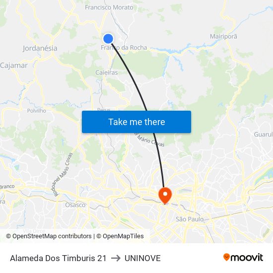 Alameda Dos Timburis 21 to UNINOVE map