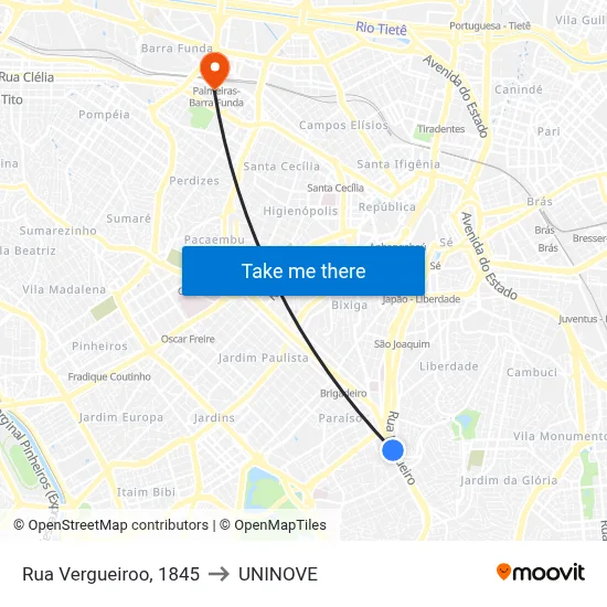 Rua Vergueiroo, 1845 to UNINOVE map