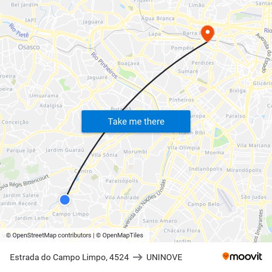 Estrada do Campo Limpo, 4524 to UNINOVE map